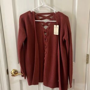 NWT size small Pink Rose open front cardigan. Rust color